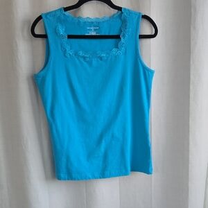Christopher & Banks Blue Lace Accent Tank Top